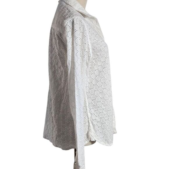 White Eyelet Button Down Shirt Top - Picture 3 of 5